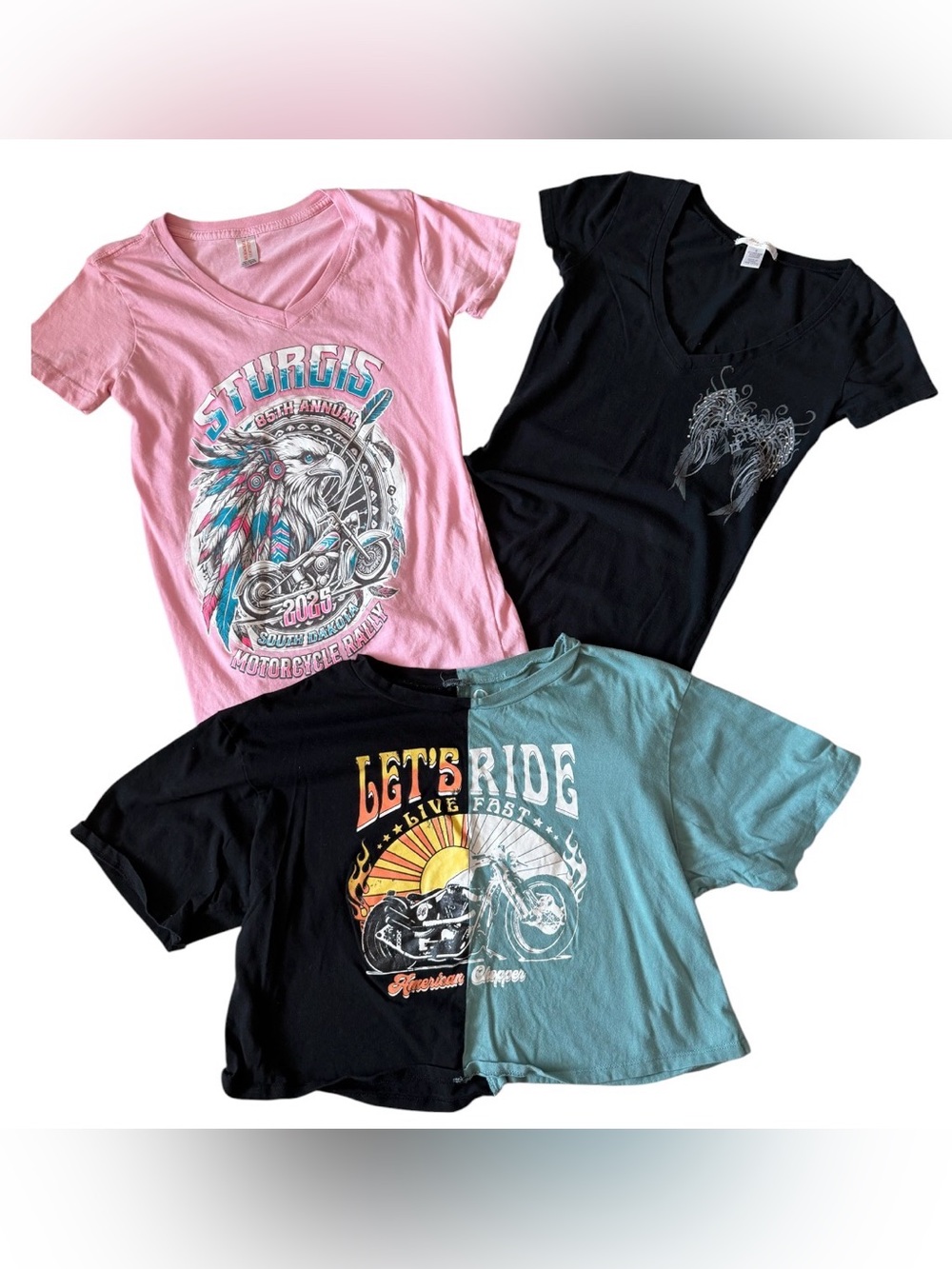 #7-Women’s Motorcycle 🏍️ Graphic Tee Bundle 3-Pc Size Small/Medium (Runs Small)